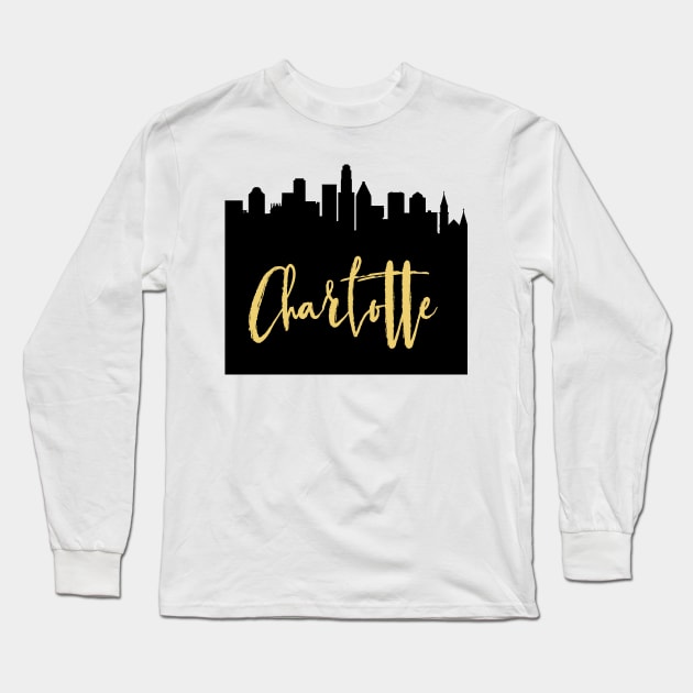 CHARLOTTE NORTH CAROLINA DESIGNER SILHOUETTE SKYLINE ART Long Sleeve T-Shirt by deificusArt